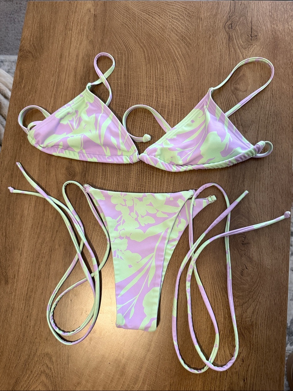 Kulani Kinis purple and Light Green Floral Triangle Bikini